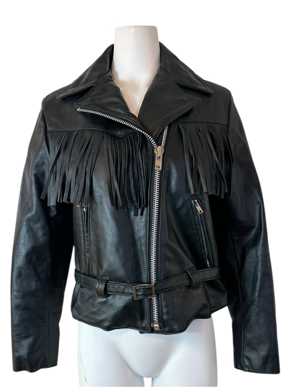 All American Rider Fringe Leather Moto Jacket 10 Vintage Western Biker USA